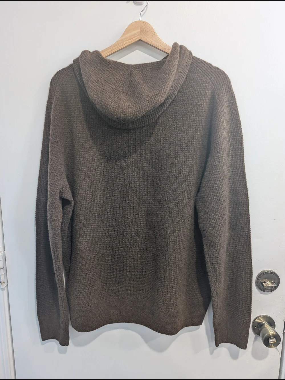 J. Crew New Men's Cashmere Waffle-knit Hooded Sweater Chocolate Brown Size Large